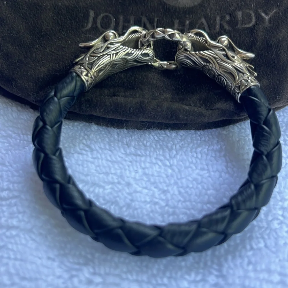 John Hardy Naga Double Dragon Black and Silver Braided Bracelet - Picture 4 of 11